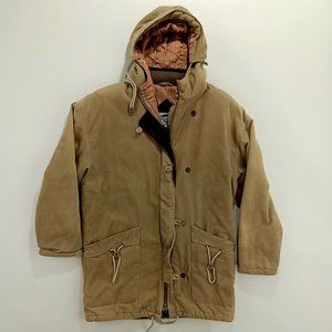 Vintage 80's FoxRun Unisex Corduroy Tan Hooded Winter Jacket Coat Size Small